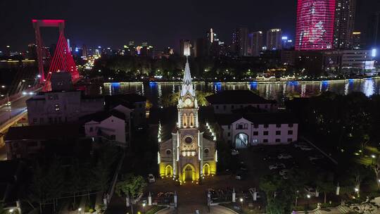 宁波三江口江北天主教堂夜景