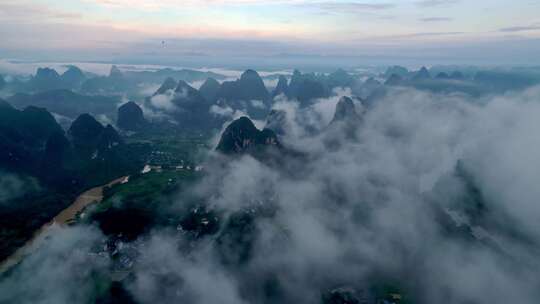 航拍桂林阳朔漓江遇龙河景区自然山水风光