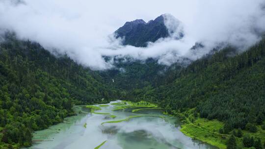 航拍川西莲花湖月亮湾湿地风景