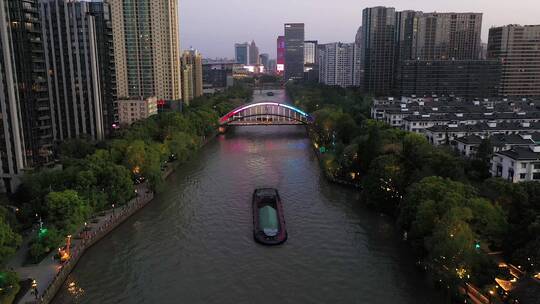 杭州拱墅区大运河武林门沿河风光航拍