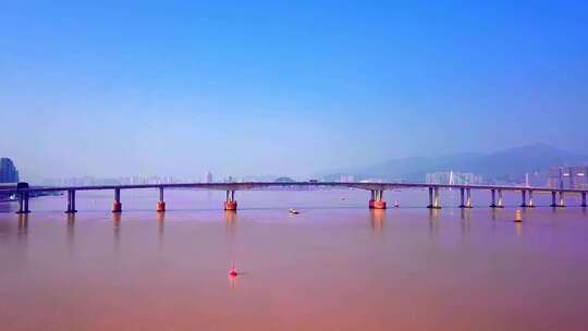浙江温州城市间跨江大桥风景航拍视频素材模板下载