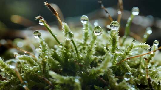 青苔露珠雨露自然生态微距特写视频