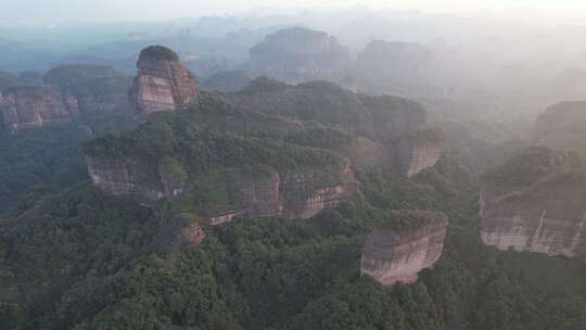 广东韶关丹霞山5A景区晚霞日落夕阳航拍