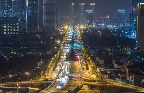 航拍南京建邺区河西金融城震感夜景