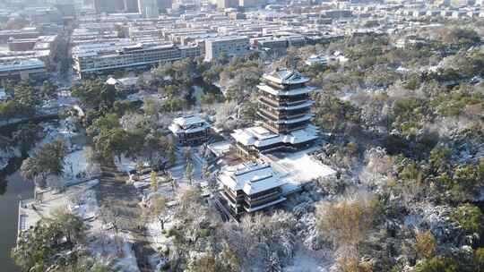 山东济南大明湖冬天雪景航拍