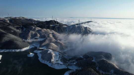 广西全州天湖雪景平流雾视频素材模板下载