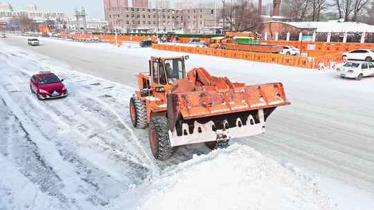 哈尔滨铲车除雪视频素材模板下载