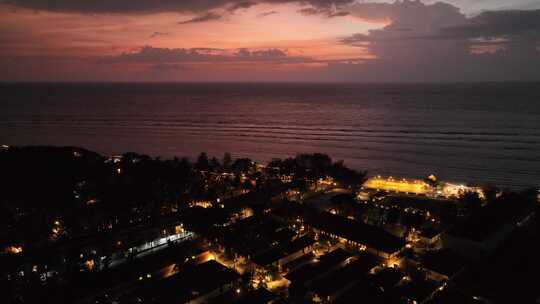 印尼龙目岛吉利群岛海滨夜景自然风光航拍