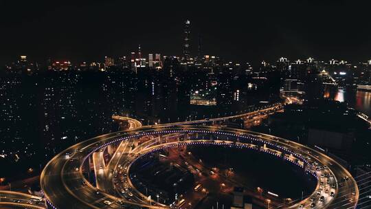 中国上海夜景陆家嘴南浦大桥