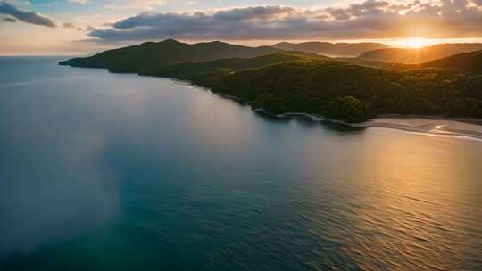 海岸山林日出全景