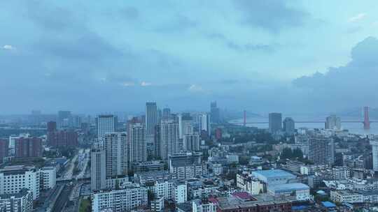 武汉城市风光航拍阴天城市雨天武汉市风景