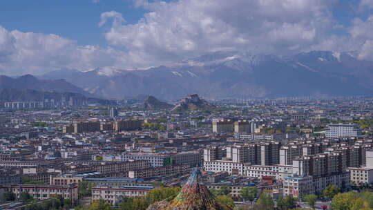 拉萨城市全景与远山风光延时