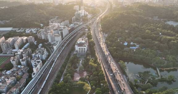 广东省广州市广州火车站日出航拍