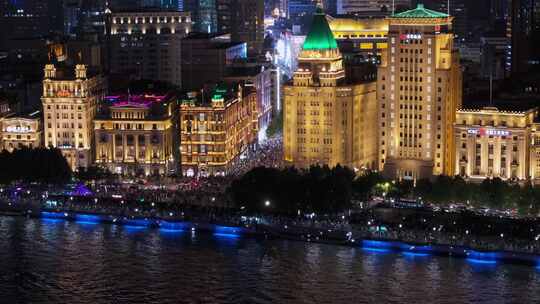 上海城市风光外滩夜景航拍