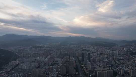 福建龙岩城市落日晚霞夕阳航拍