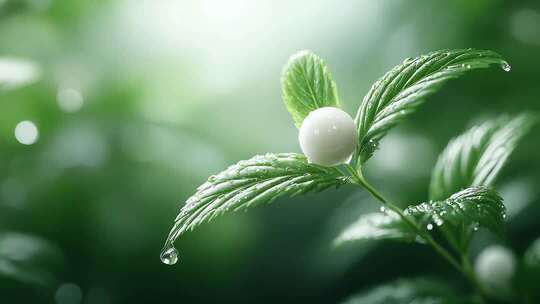 绿叶上的露珠闪耀着生命的希望