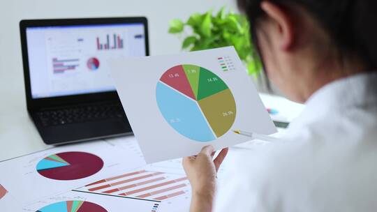 财务分析师在分析查看利润数据图表