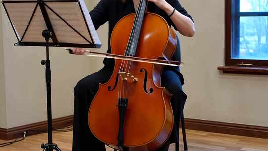 室内女子演奏大提琴素材