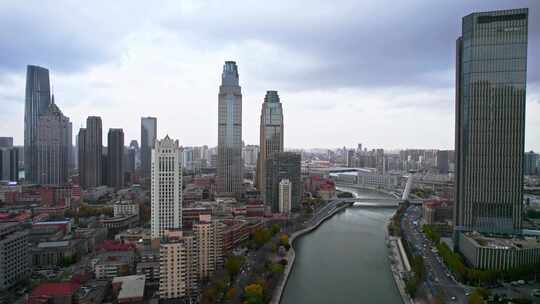 天津海河风景津湾赤峰桥城市风光航拍