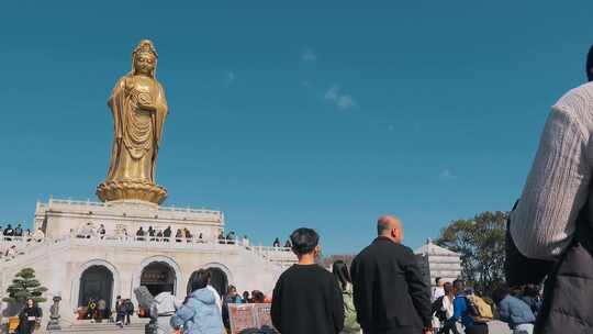 舟山旅游普陀山南海观音铜像香客游客