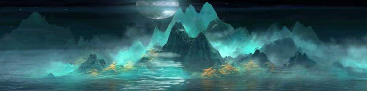 梦幻山水夜景背景素材