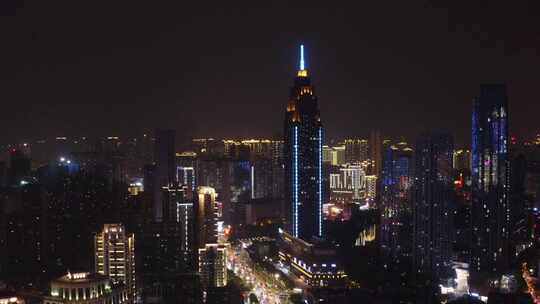 航拍武汉城市建筑夜景