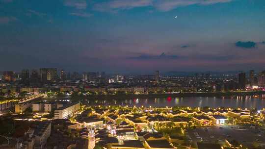 江西抚州文昌里夜景晚霞航拍延时