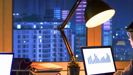 办公室深夜加班的打工人 996 公司职员