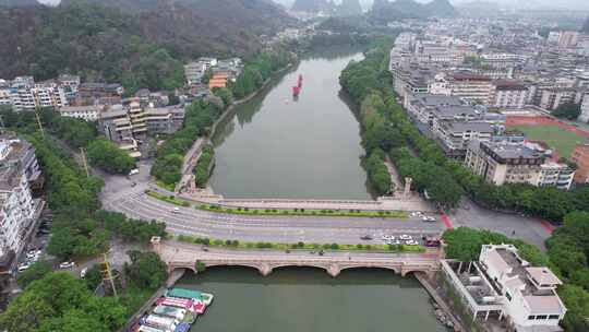 广西桂林两江四湖5A景区航拍