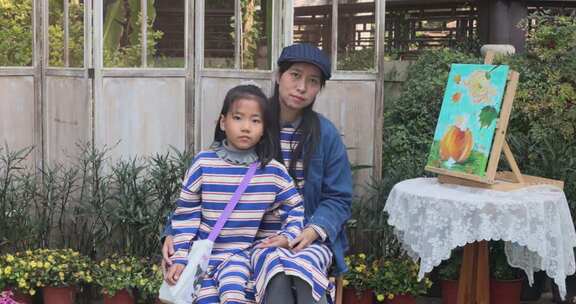 母女户外温馨互动场景