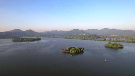 航拍蓝天下杭州西湖景色