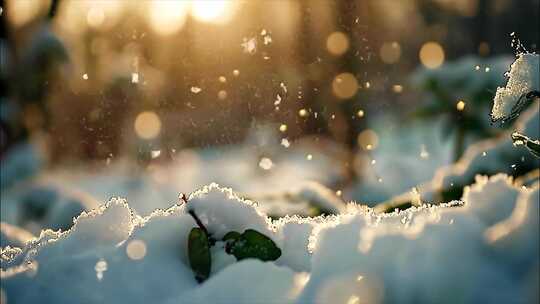 冬天冬季雪景冰晶雪花特写大雪下雪天冬至冰