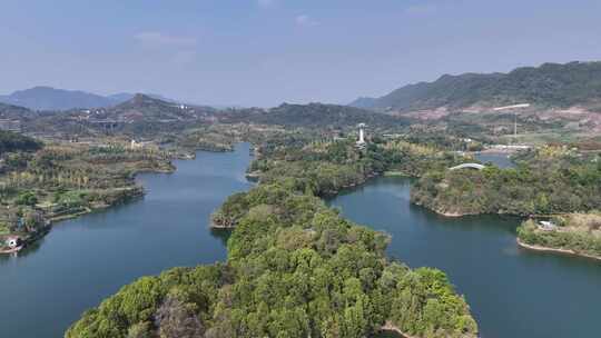 四川达州莲花湖湿地公园航拍