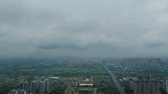 城市雨季风暴航拍大景