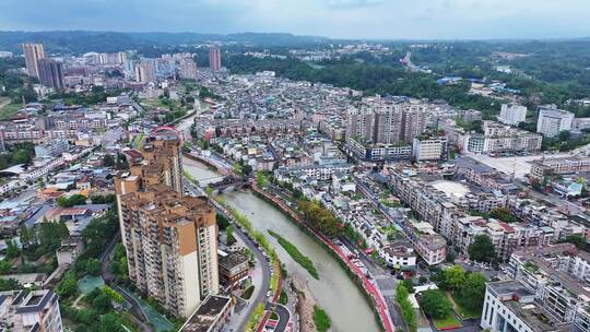 航拍四川雅安名山区茶马古城雅州廊桥