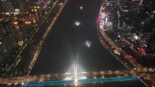 广州海珠区阅江西路猎德大桥珠江夜晚夜景航视频素材模板下载