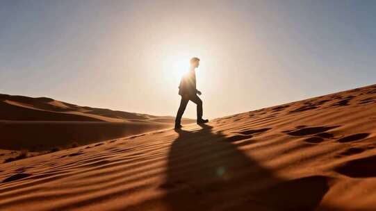 男子在沙漠中行走