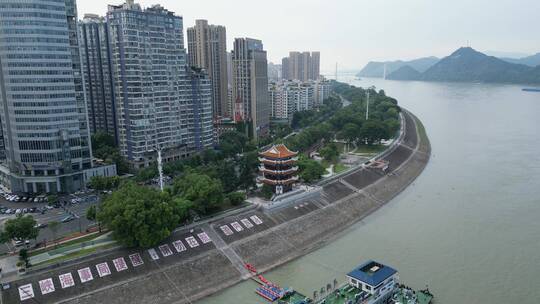 城市航拍湖北宜昌镇江阁历史文化