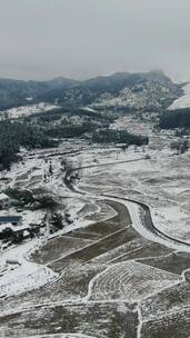 美丽乡村冬天雪景竖屏航拍