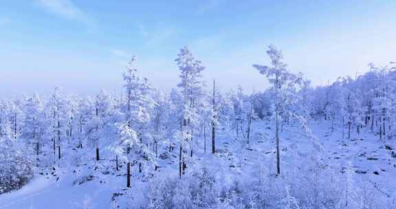 航拍大兴安岭冰雪雾凇