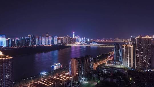 长沙航拍地标夜景延时