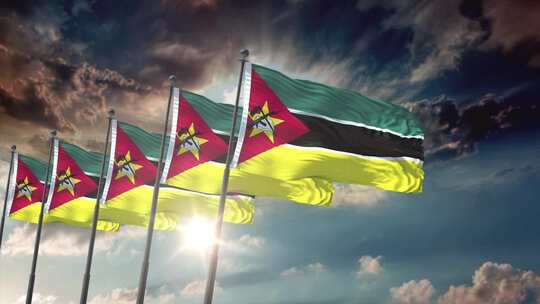 莫桑比克国旗动画与天空