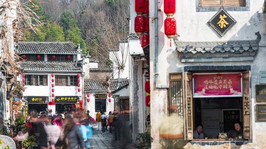 安徽黄山宏村风景区徽式建筑延时