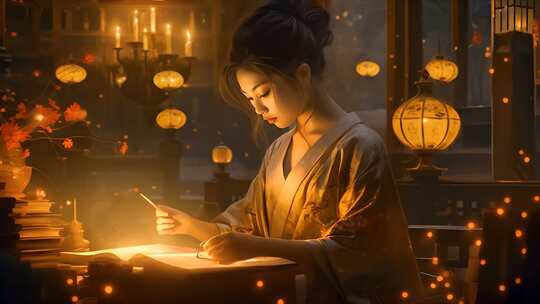 挑灯夜读 古风美女 古代唯美古典韵味场景