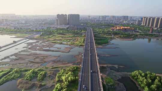 洛阳城市大景道路交通车流航拍