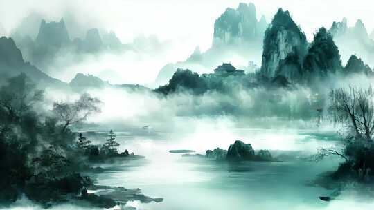 水墨山水中国风文化艺术背景素材