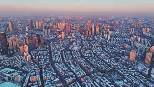 航拍天津五大道雪景