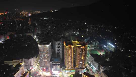 四川达州中心广场达州市购物广场夜景航拍