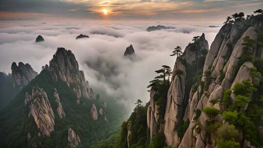 山峦云海日出壮丽景观