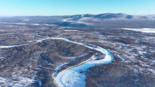 内蒙古自然风光寒冬湿地冰河丛林雪景